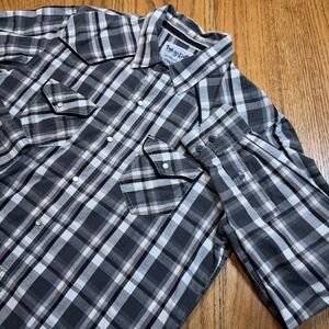 Levi Pearl Snap Western‎ Shirt Men's Medium Long Sleeve Button Up Gray Plaid